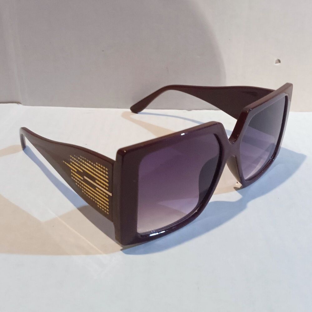 RBW Oversized Square Sunglasses-Burgundy-Gold Accents-Shield-Purple Lenses